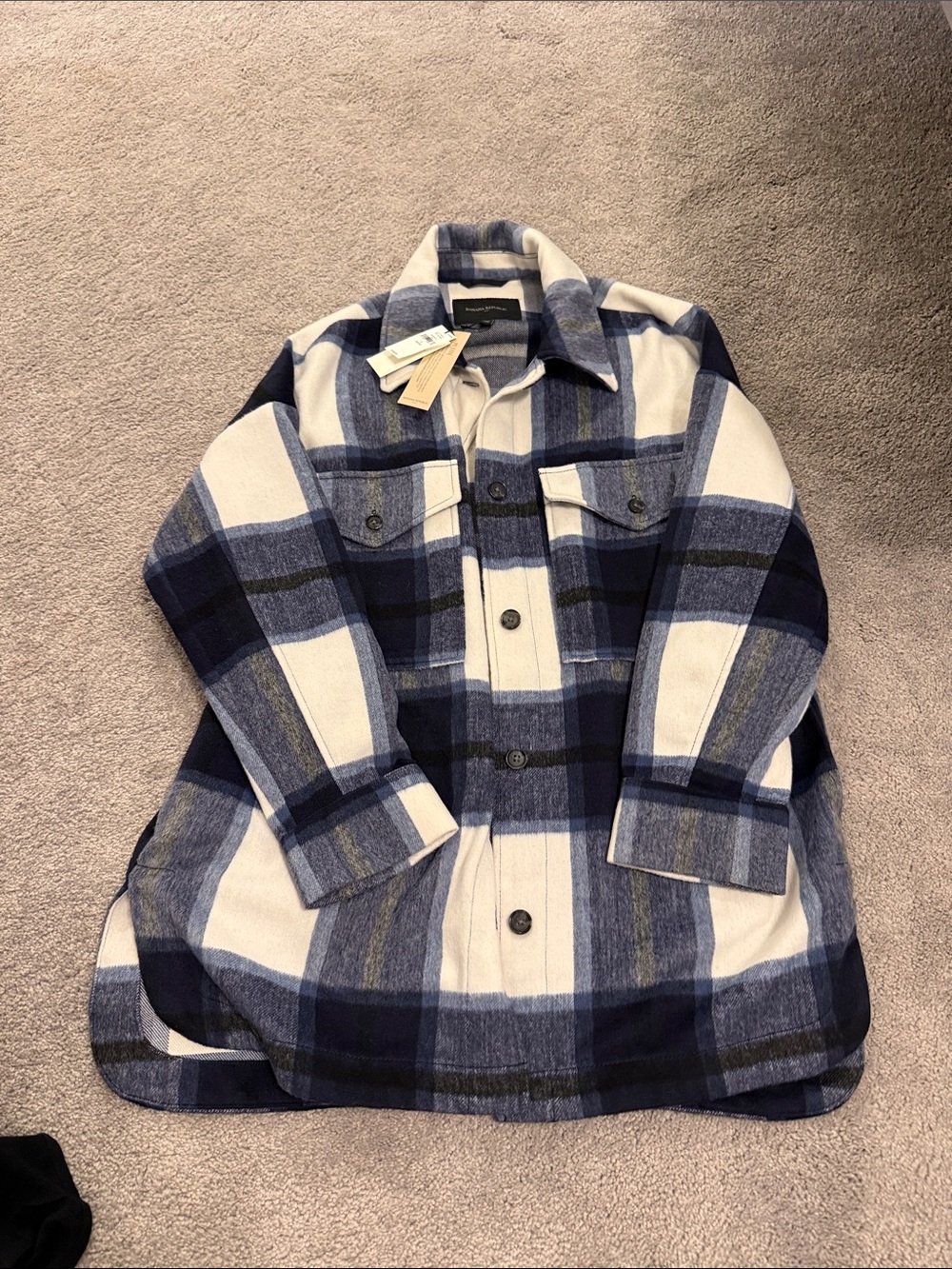 Banana Republic Plaid Shirt Jacket in Blue & White Size Small NWT